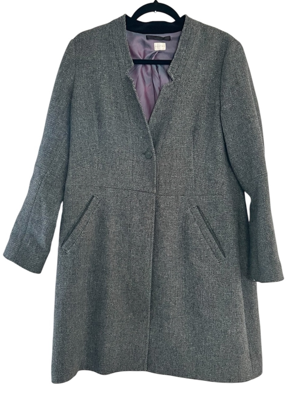 Poetry Grey Tweed Collarless Long Coat Size 10